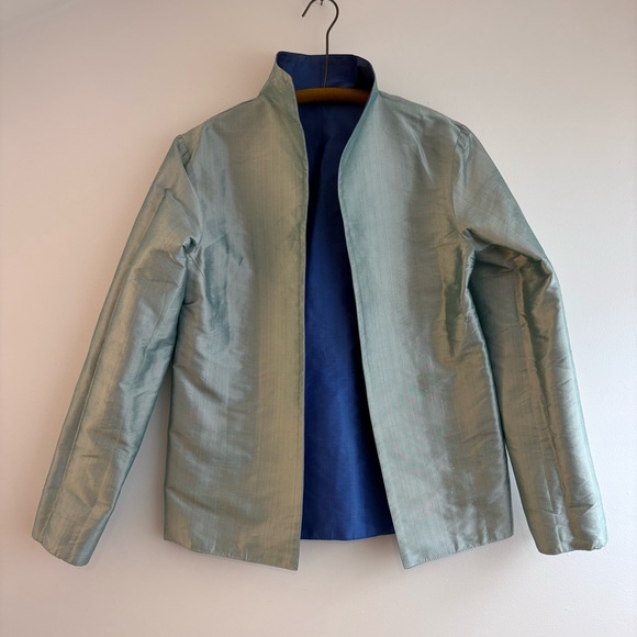 Vintage raw silk reversible formal jacket - ultramarine & ice blue - Picture 5 of 8